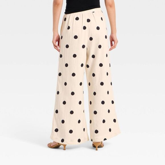 A New Day - Women's Relaxed Linen Trousers - A New Day Black/W Black/White - Picture 2 of 3